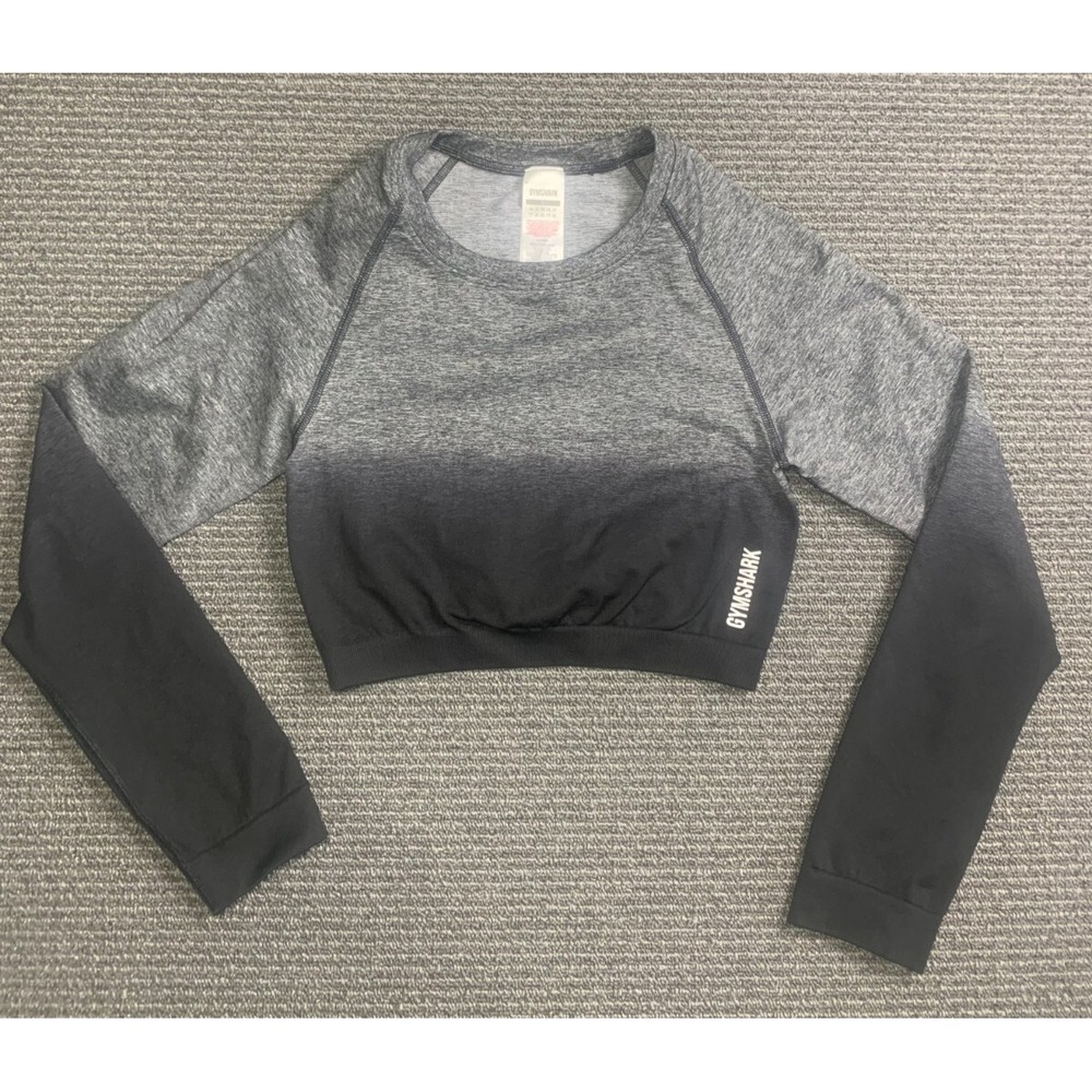 Gymshark Womens Gray Black Ombre Crop Long Sleeve T-Shirt Size Large GLCT4121